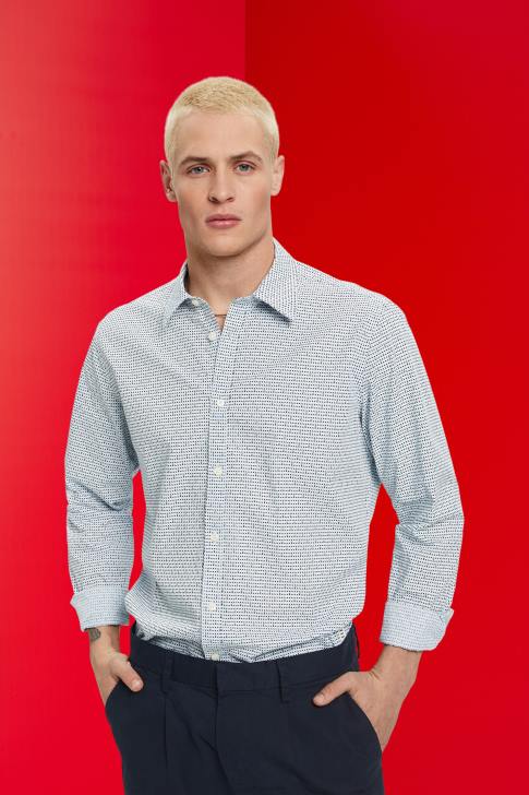 Shirts Light Blue Men Esprit Slim fit shirt with all-over pattern V48Z778