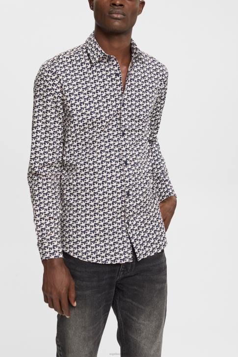 Shirts Navy Men Esprit All-over print shirt V48Z881