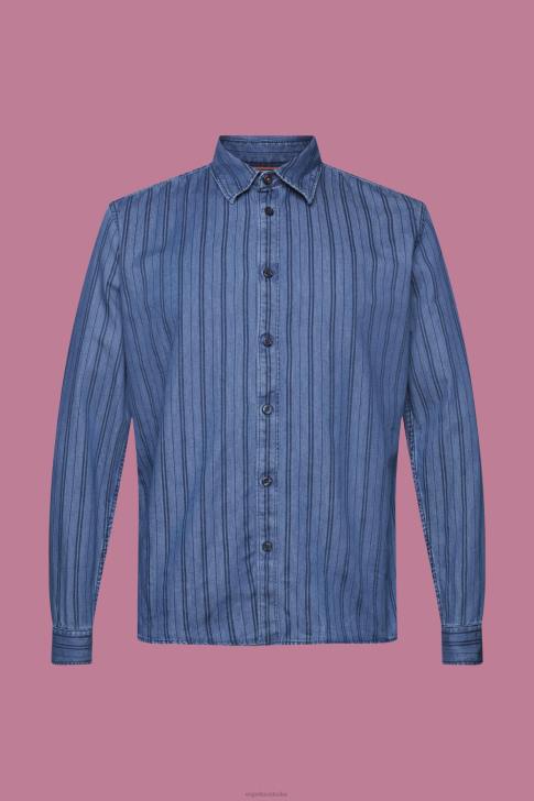 Shirts Navy Men Esprit Slim fit denim shirt with stripes V48Z717