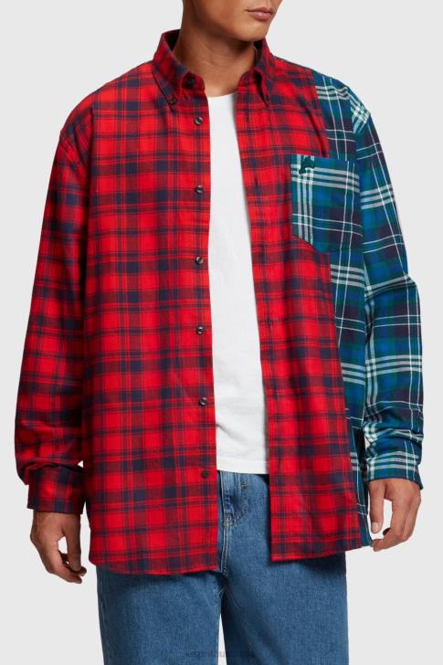 Shirts Red Men Esprit Mixed check patchwork flannel shirt V48Z790