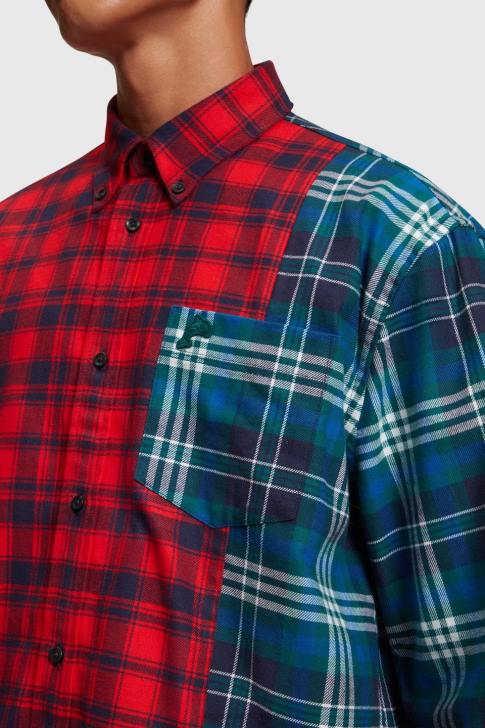 Shirts Red Men Esprit Mixed check patchwork flannel shirt V48Z790
