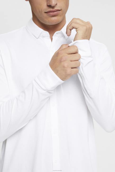 Shirts White Men Esprit Jersey long sleeve, 100% cotton V48Z680