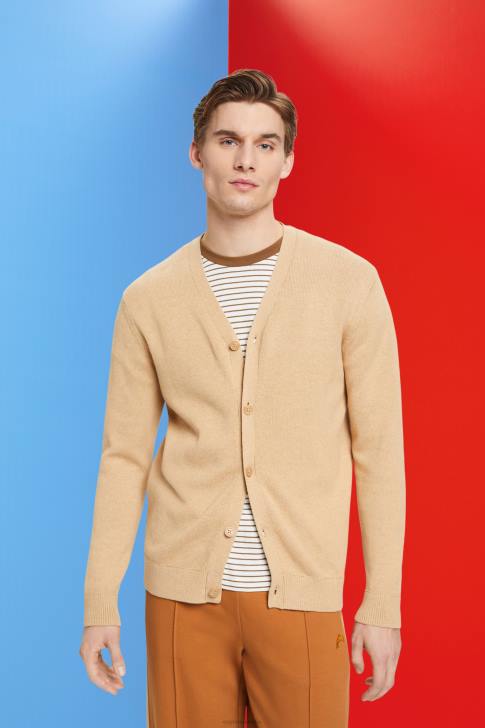 Sweaters Beige Men Esprit V-neck sustainable cotton cardigan V48Z775