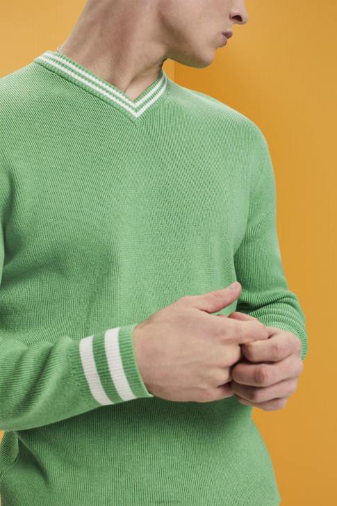 Sweaters Green Men Esprit V-neck sustainable cotton jumper V48Z726