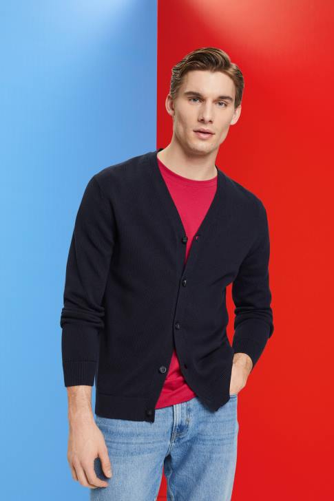 Sweaters Navy Men Esprit V-neck sustainable cotton cardigan V48Z776