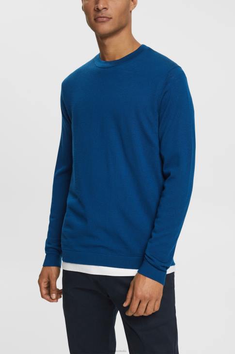 Sweaters Petrol Blue Men Esprit Knitted wool sweater V48Z905