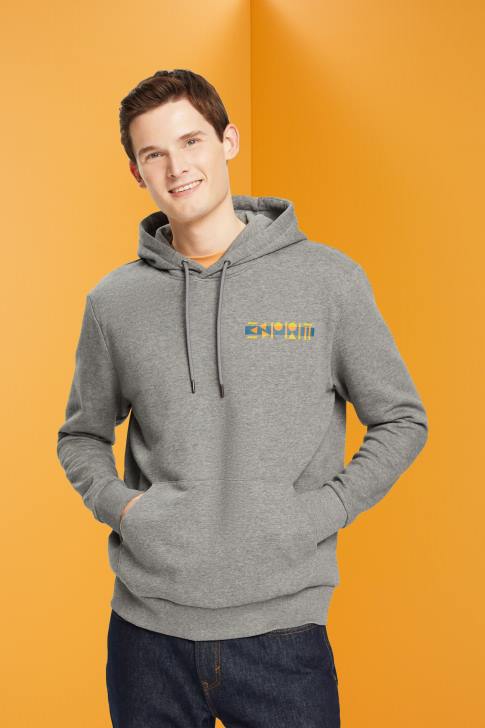 Sweatshirts & Hoodies Medium Grey Men Esprit Melange hoodie with small logo print V48Z826