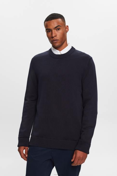 Sweatshirts & Hoodies Navy Men Esprit Cotton Crewneck Sweatshirt V48Z579
