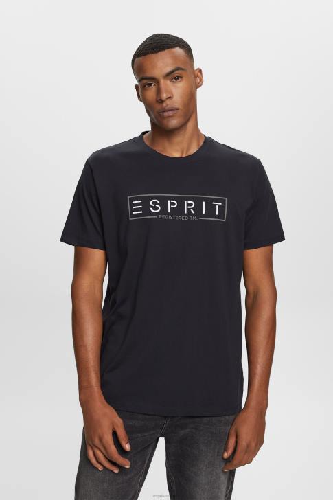 T-Shirts Black Men Esprit Jersey logo T-shirt, 100% cotton V48Z733