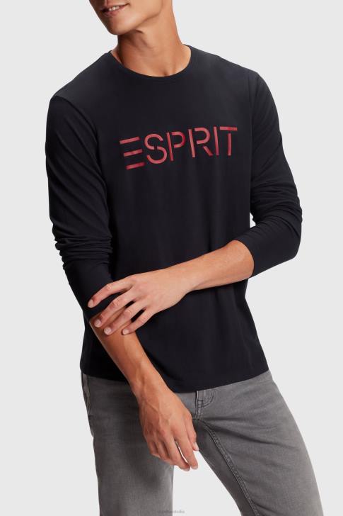 T-Shirts Black Men Esprit Logo print jersey t-shirt V48Z862
