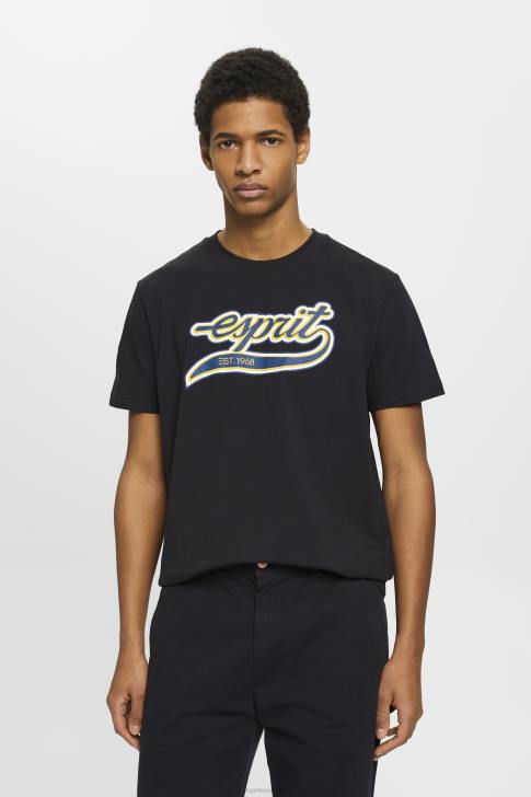 T-Shirts Black Men Esprit Retro logo print cotton t-shirt V48Z628
