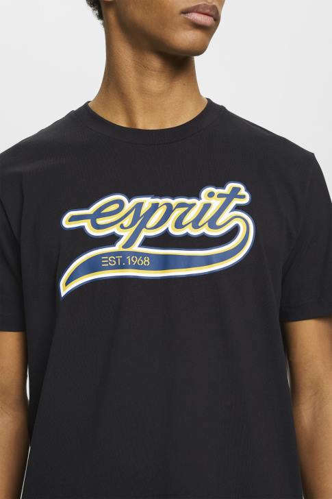 T-Shirts Black Men Esprit Retro logo print cotton t-shirt V48Z628