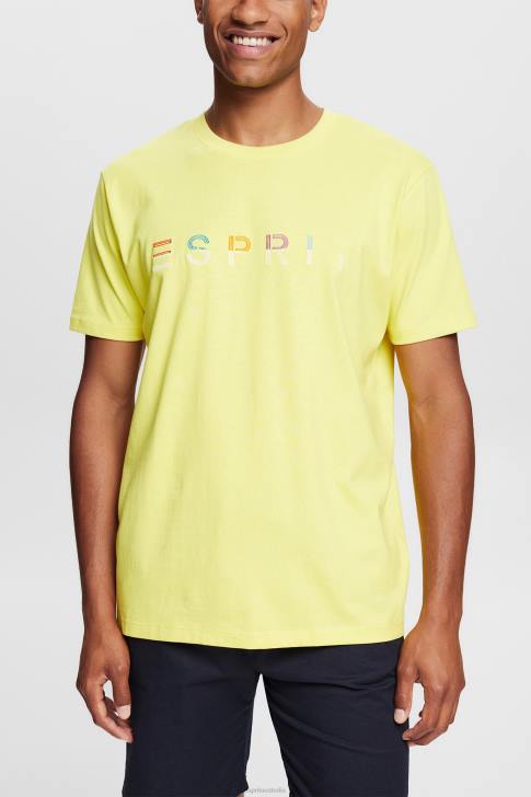 T-Shirts Bright Yellow Men Esprit Jersey T-shirt with an embroidered logo V48Z920