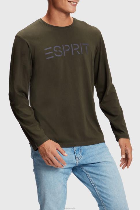 T-Shirts Dark Green Men Esprit Logo print jersey t-shirt V48Z865