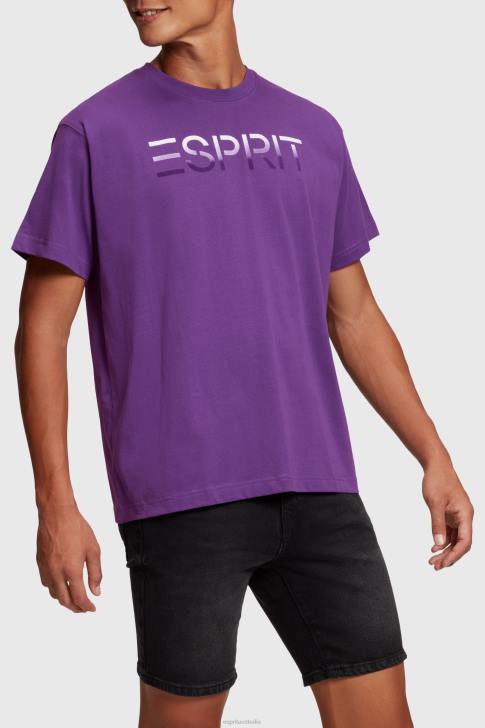 T-Shirts Dark Purple Men Esprit Chest flocked logo applique t-shirt V48Z610