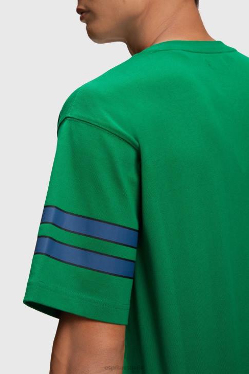 T-Shirts Emerald Green Men Esprit Striped sleeve graphic print tee V48Z806