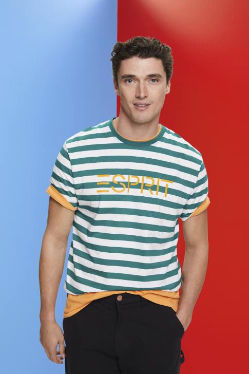 T-Shirts Emerald Green Men Esprit Sustainable cotton striped T-shirt V48Z741