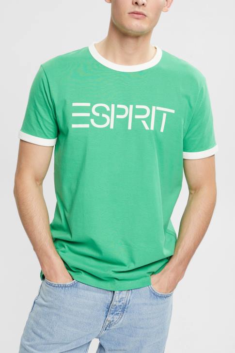 T-Shirts Green Men Esprit Jersey logo print T-shirt V48Z950