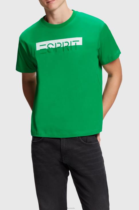 T-Shirts Green Men Esprit Matte shine logo applique t-shirt V48Z617