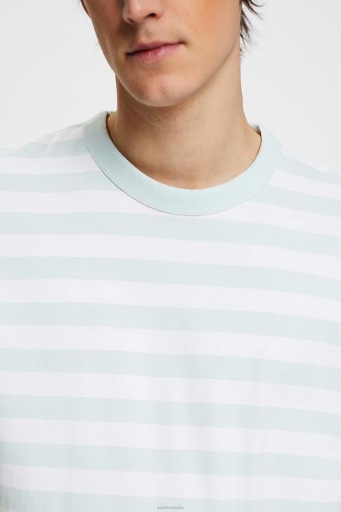 T-Shirts Light Aqua Green Men Esprit Striped crewneck T-shirt V48Z770