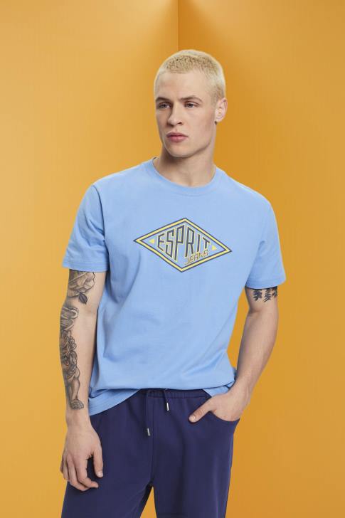 T-Shirts Light Blue Lavender Men Esprit Logo print cotton t-shirt V48Z627