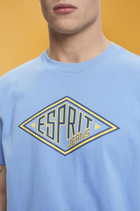 T-Shirts Light Blue Lavender Men Esprit Logo print cotton t-shirt V48Z627