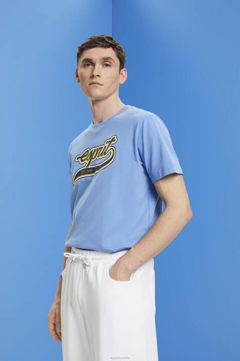 T-Shirts Light Blue Lavender Men Esprit Retro logo print cotton t-shirt V48Z632