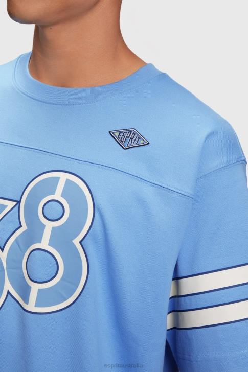 T-Shirts Light Blue Lavender Men Esprit Striped sleeve graphic print tee V48Z807