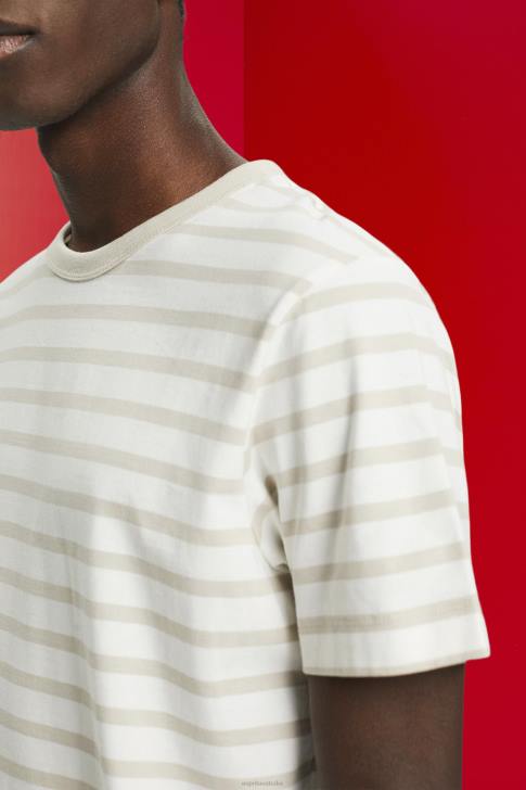 T-Shirts Light Taupe Men Esprit Striped sustainable cotton t-shirt V48Z704