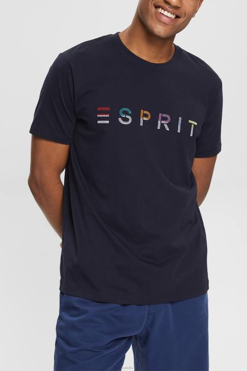 T-Shirts Navy Men Esprit Jersey T-shirt with an embroidered logo V48Z917