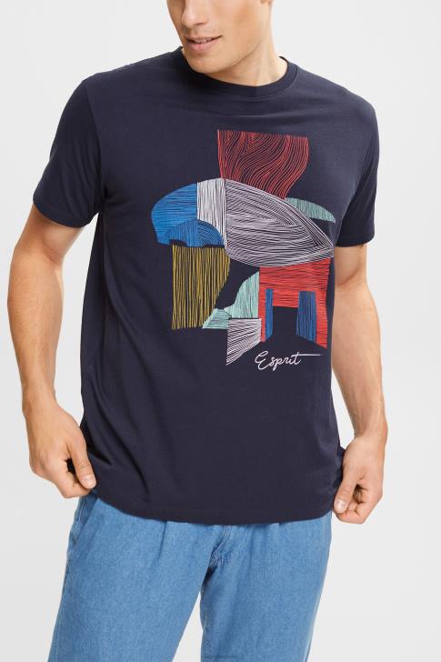 T-Shirts Navy Men Esprit Sustainable cotton illustration t-shirt V48Z940