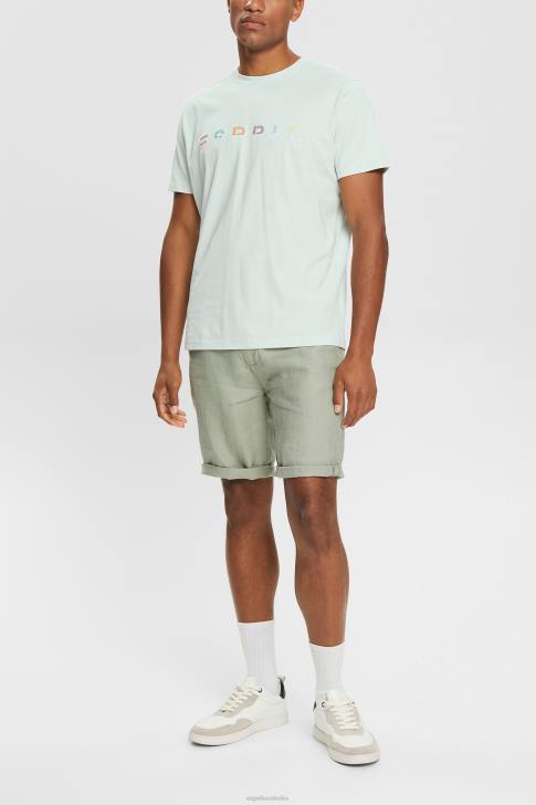 T-Shirts Pastel Blue Men Esprit Jersey T-shirt with an embroidered logo V48Z919