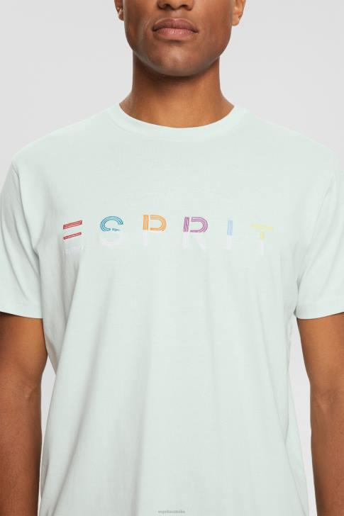 T-Shirts Pastel Blue Men Esprit Jersey T-shirt with an embroidered logo V48Z919