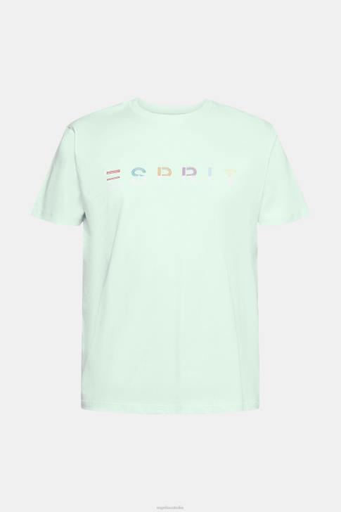 T-Shirts Pastel Blue Men Esprit Jersey T-shirt with an embroidered logo V48Z919
