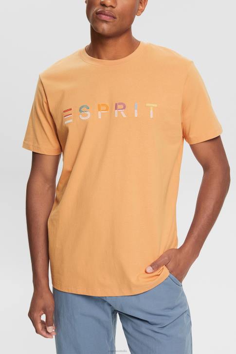 T-Shirts Peach Men Esprit Jersey T-shirt with an embroidered logo V48Z918