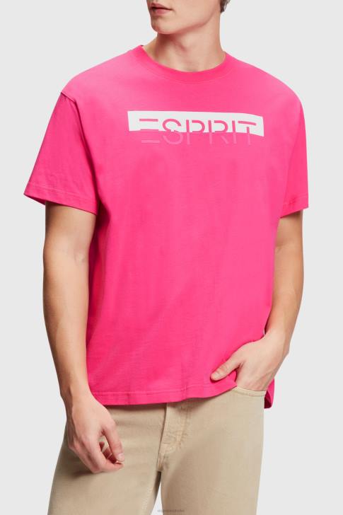 T-Shirts Pink Fuchsia Men Esprit Matte shine logo applique t-shirt V48Z619