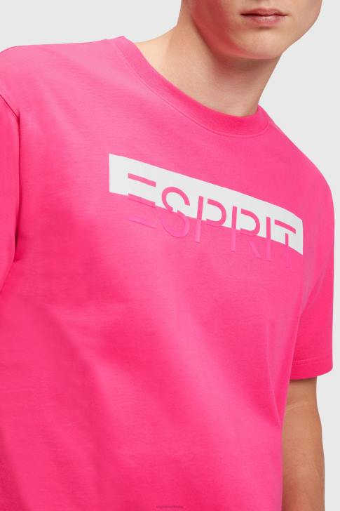 T-Shirts Pink Fuchsia Men Esprit Matte shine logo applique t-shirt V48Z619