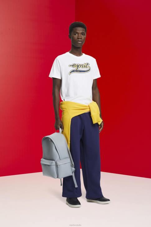 T-Shirts White Men Esprit Retro logo print cotton t-shirt V48Z629