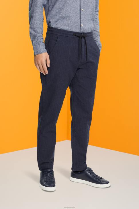 Trousers & Pants Dark Blue Men Esprit Pinstripe trousers with drawstring waistband V48Z816