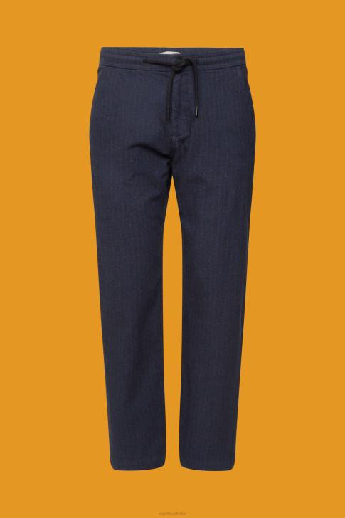 Trousers & Pants Dark Blue Men Esprit Pinstripe trousers with drawstring waistband V48Z816