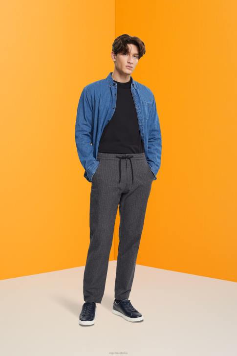 Trousers & Pants Medium Grey Men Esprit Pinstripe trousers with drawstring waistband V48Z815
