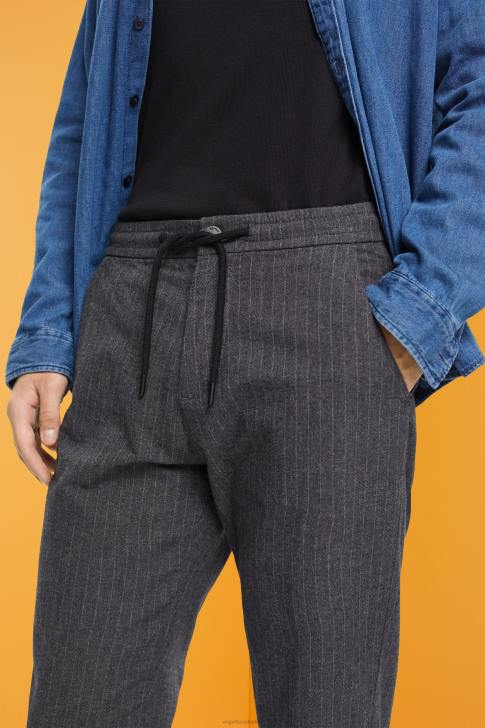 Trousers & Pants Medium Grey Men Esprit Pinstripe trousers with drawstring waistband V48Z815