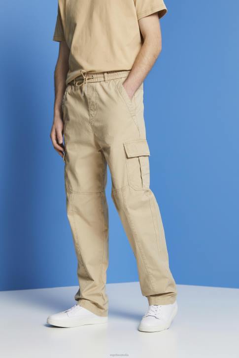 Trousers & Pants Sand Men Esprit Cotton jogger-style tapered cargo trousers V48Z674