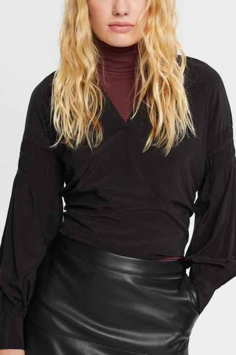 Blouses Black Women Esprit Blouse with smocked details, LENZING ECOVERO V48Z370