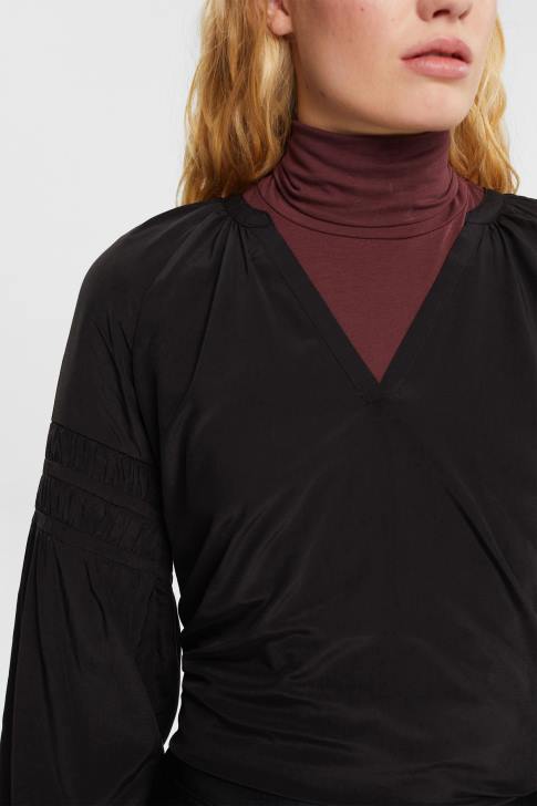 Blouses Black Women Esprit Blouse with smocked details, LENZING ECOVERO V48Z370