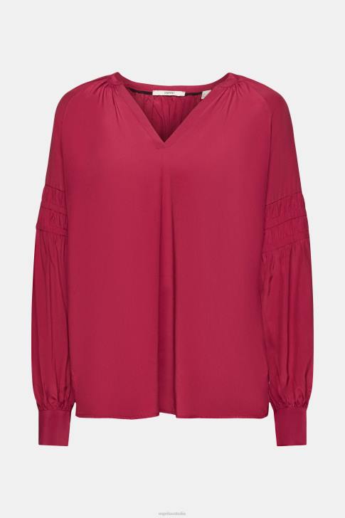 Blouses Cherry Red Women Esprit Blouse with smocked details, LENZING ECOVERO V48Z371