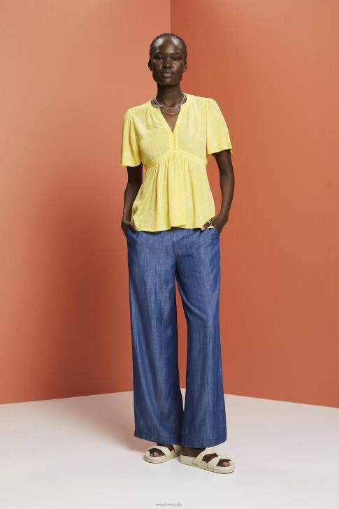 Blouses Light Yellow Women Esprit Short sleeve blouse with tie belt V48Z222