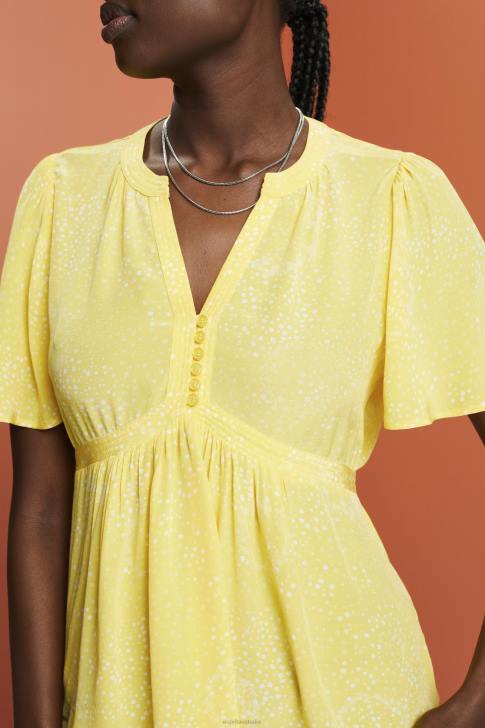 Blouses Light Yellow Women Esprit Short sleeve blouse with tie belt V48Z222