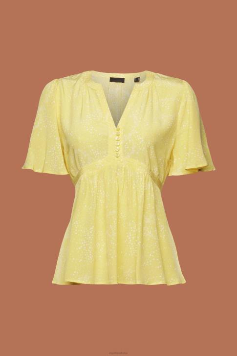 Blouses Light Yellow Women Esprit Short sleeve blouse with tie belt V48Z222