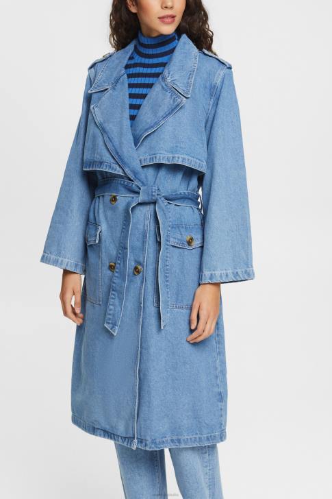 Coats Blue Light Wash Women Esprit Denim trench coat V48Z486